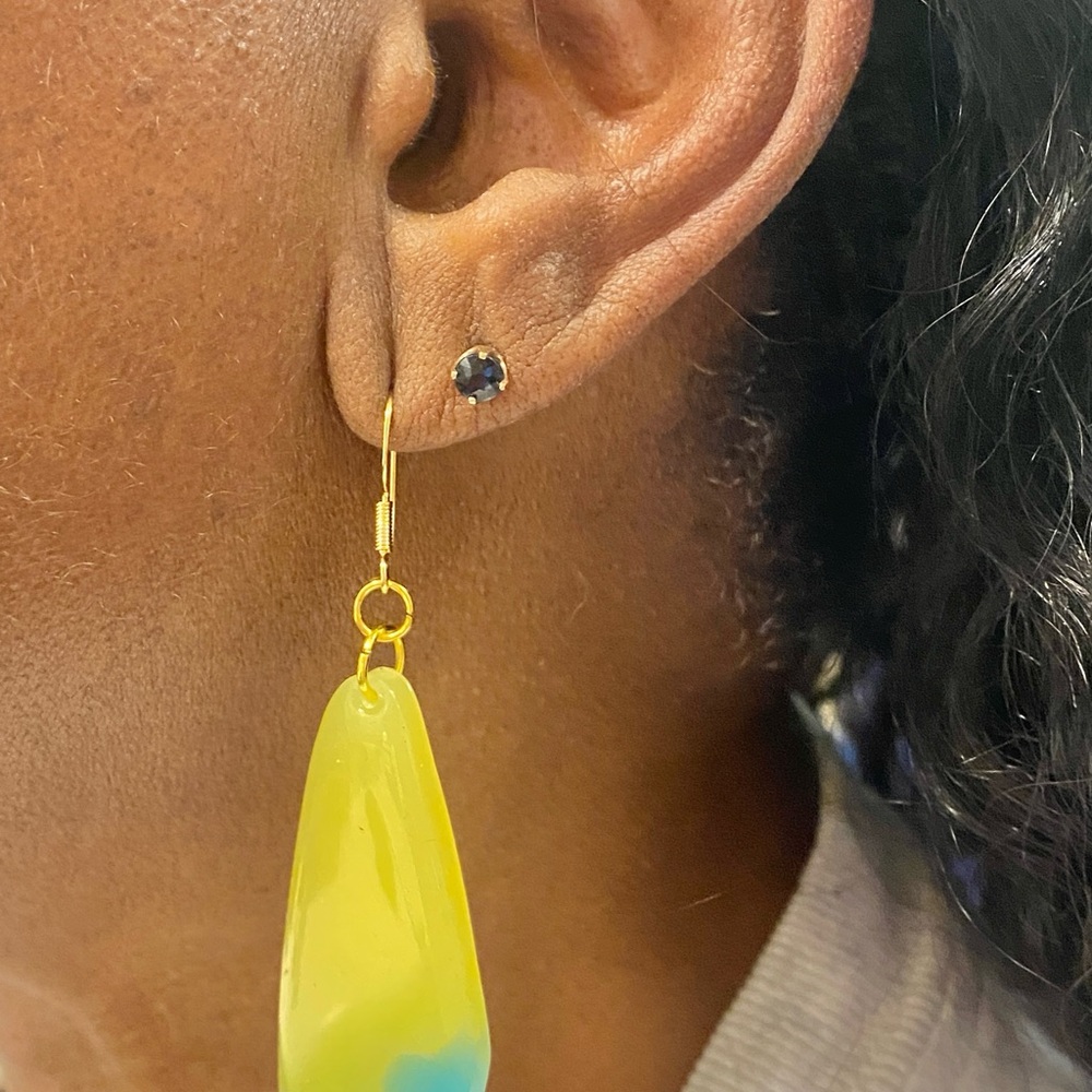 UV Resin Elegant Gold and Yellow Dangle Earrings